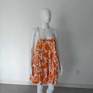 Morton Mac Astrid Tiered Orange Floral Sleeveless Dress